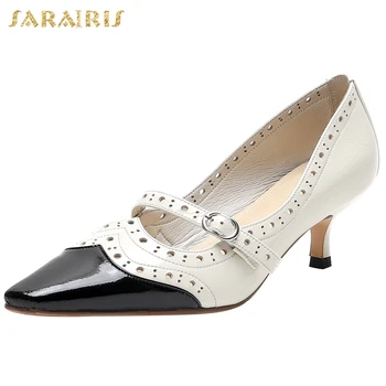 

Sarairis Brand New High Quality Patent Leather Mary Janes Summer women's Shoes Woman Luxury Design Brogue Pumps Female