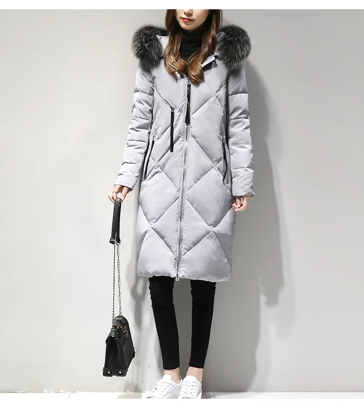 

Boollili Winter New Women's Down Jacket Large Fur Collar Hooded Korean Warm Long Coat Parkas Female Jackets Camperas Mujer