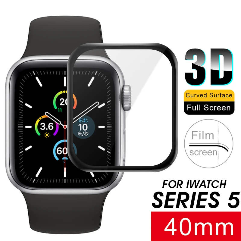 For iWatch 5 40mm 3D изогнутое полное покрытие закаленное стекло для Apple Watch 4 3 2 1 5 Защитная крышка экрана 40 44 38 42 мм Гидрогелевая ТПУ пленка для iWatch - Цвет: For iWatch 5 40mm