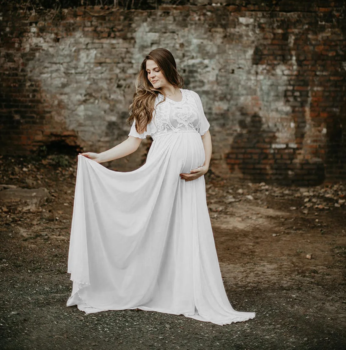 New Lace Chiffon Maternity Photography Props Long Dress Cute