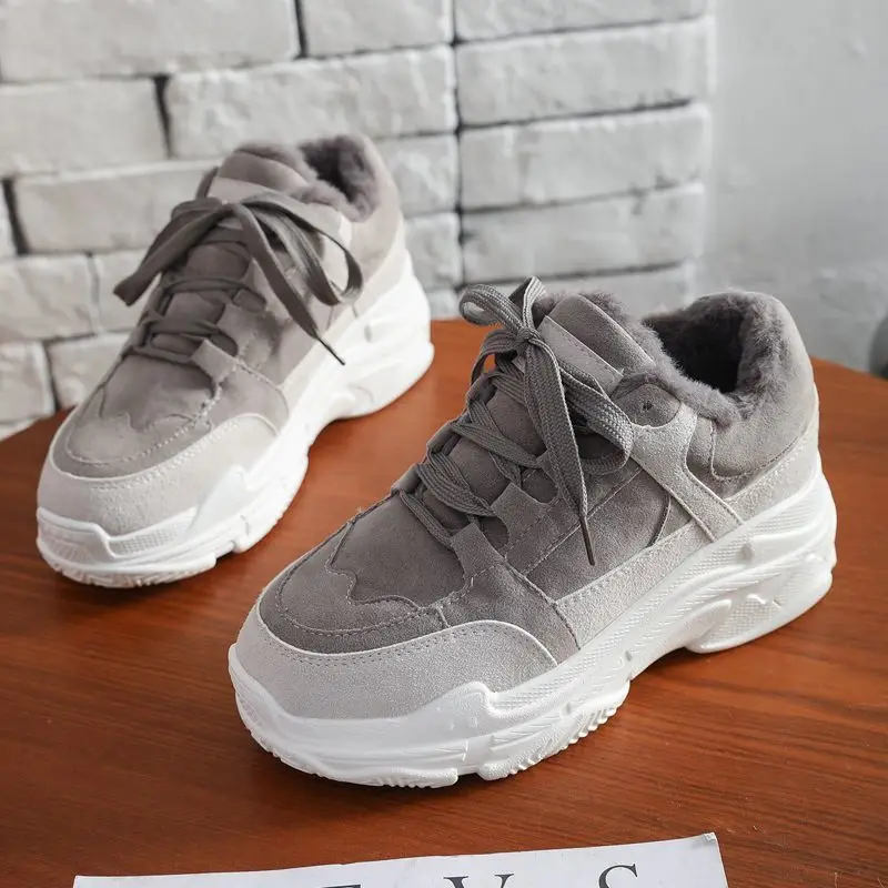 

2020 Platform Sneakers Winter Plush Casual Shoes Vulcanized Ladies Sneakers for Women Female Lace Up Winter Ladies Shoes 5.0