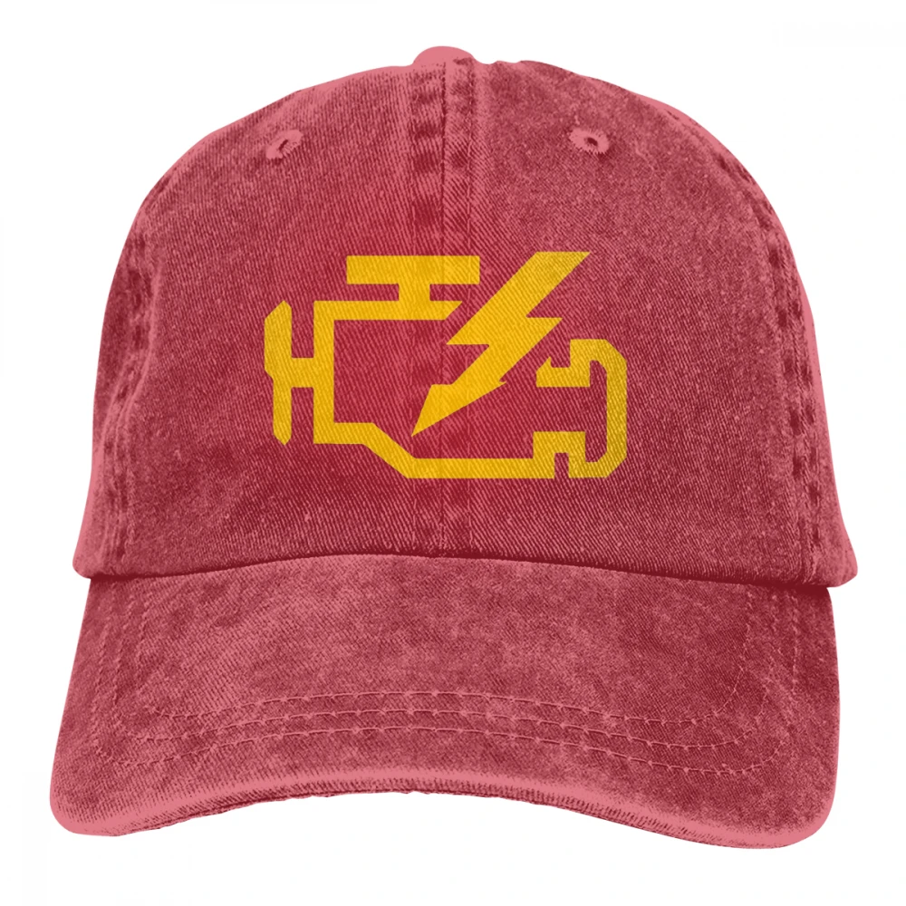 Проверить свет двигателя механик Авто Ремонт Casquette темно-синий унисекс Мужские Женские джинсовые бейсболка с ремешком кепки Регулируемый Гольф папа шляпа