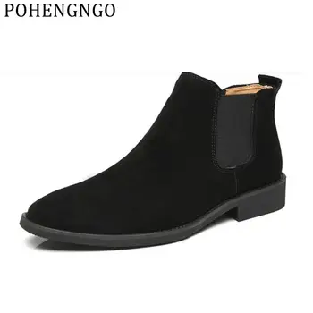 

2020 Men's Chelsea Boots Suede High Help Business Office Shoes Classic Genuine leather Martin Boots Fashion Men Cowboy Boots