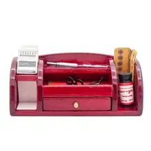 Odoria 1:12 миниатюрный офисный стол канцелярский Многофункциональный Органайзер коробка для хранения деревянная красная кукольная мебель аксессуары