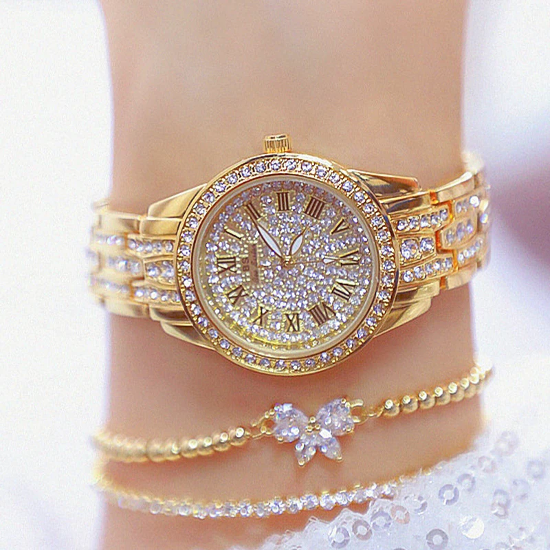 Женские часы,, известный бренд, под платье, золотые часы для женщин с 2 браслетами, с бриллиантами, золотые женские наручные часы, Reloj Mujer