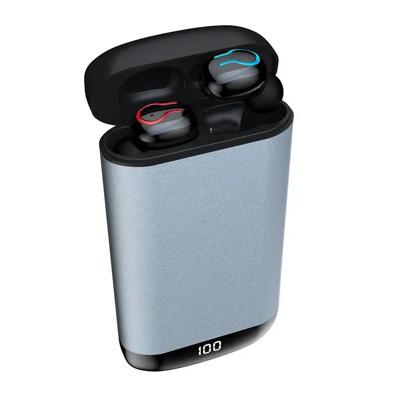 HBQ Q66 TWS Bluetooth наушники HD стерео беспроводные наушники Спортивная гарнитура с двойным микрофоном 6000 мАч чехол для зарядки аккумулятора черный цвет - Цвет: Серый