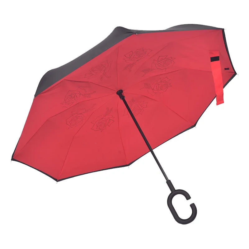 

Factory Direct Selling Anti-Bone Double-deck Umbrella Hands-Free C- Shaped Reverse Umbrella Innovation Inverted Umbrella Gift Ca