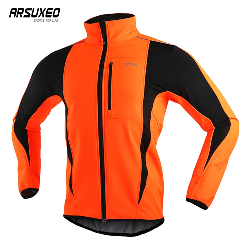 ARSUXEO, теплая куртка для велоспорта Mtb, для езды на велосипеде, зимняя, ночная, светоотражающая, теплая, велосипедная одежда, ветронепроницаемая, водонепроницаемая, мужская куртка для велоспорта, Джерси - Цвет: Orange