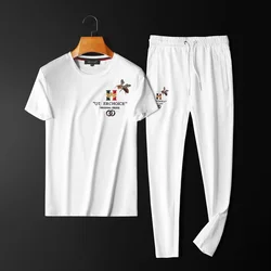 Ensemble deux pièces de sport et de loisirs pour hommes, nouvelle collection printemps et été 2021, petit abeille brodée, en coton, à la mode 