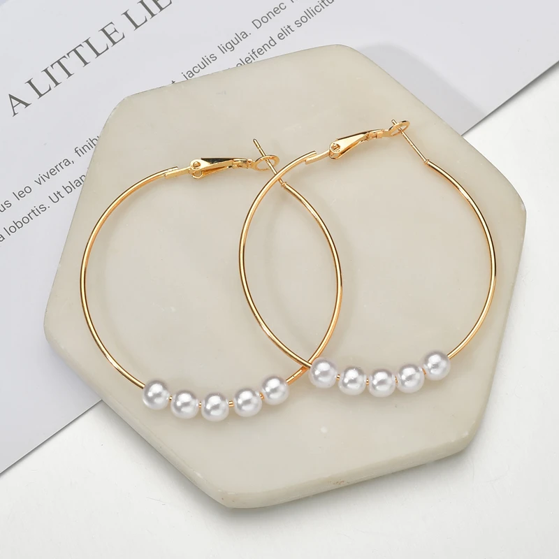 Bohemian Pearl Hoop Earrings 40mm 60mm 50mm Big Circle Earrings Basketball Brincos Loop Earrings For Women Jewelry Oorbellen