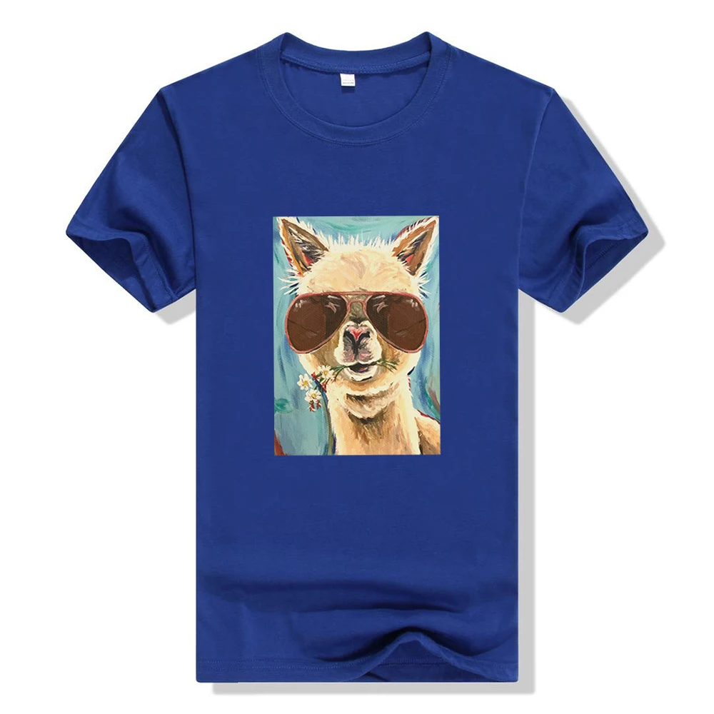 

Summer Alpaca Wearing Sunglasses Printing New T-shirt Female Fashion Punk Streetwear Women's shirt Loose Cheap O-neck Tshirt