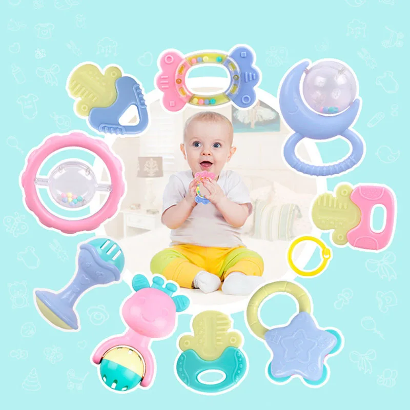 6pcs Baby Rattle Teether Toy Set Hanging Roll Bell Infants Sleeping Mobile Educational Toys