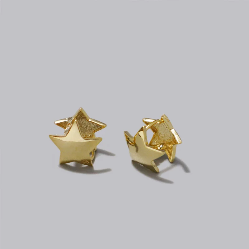Gold Color WTLTC Минимальный двусторонний обруч со звездочками серьги для женщин маленькая пентаграмма геометрические серьги новые Клипсы Серьги-кольца - Окраска металла: Gold Color
