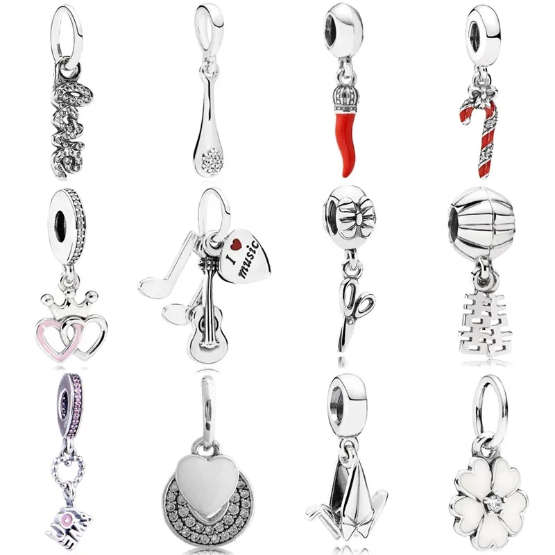 

DIY Charm Sparkling Candy Cane Luck Crown Corno Scissors Pendant 925 Sterling Silver Bead Fit Fashion Bracelet Jewelry