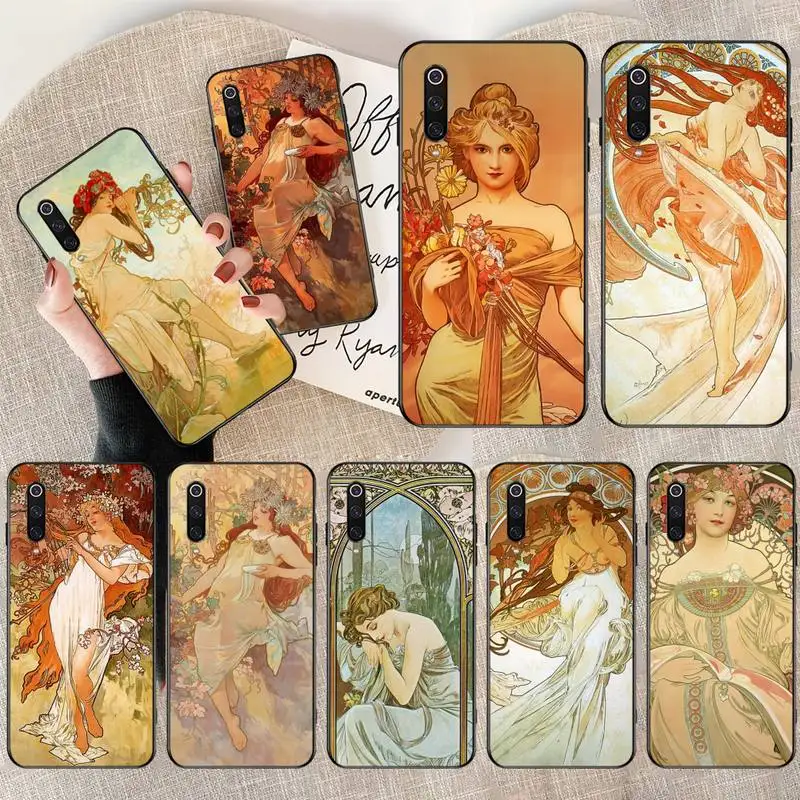 HPCHCJHM горячий арт ALPHONSE MUCHA мягкий черный чехол для телефона Xiaomi Mi10 10Pro 10 lite Mi9 9SE 8SE