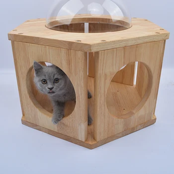 

Wooden Cat Capsule Space Hexagonal House Cat Tree Tower jumping climbing wall platform Pet Creative Toy Pet Furniture