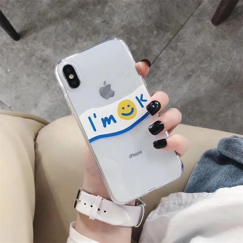 

For Iphone 7 8 Plus 6s I'am Ok Text Pattern Phone Case For IPhone X XS 7 8 Plus 6 6S Soft Silicone Transparent Cover Case