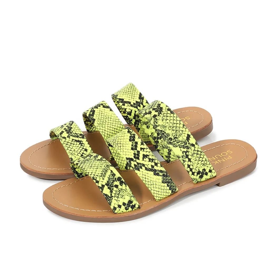 Women Slippers Ladies Roman Snake Pattern Beach Sandals Large Size Flat Slippers