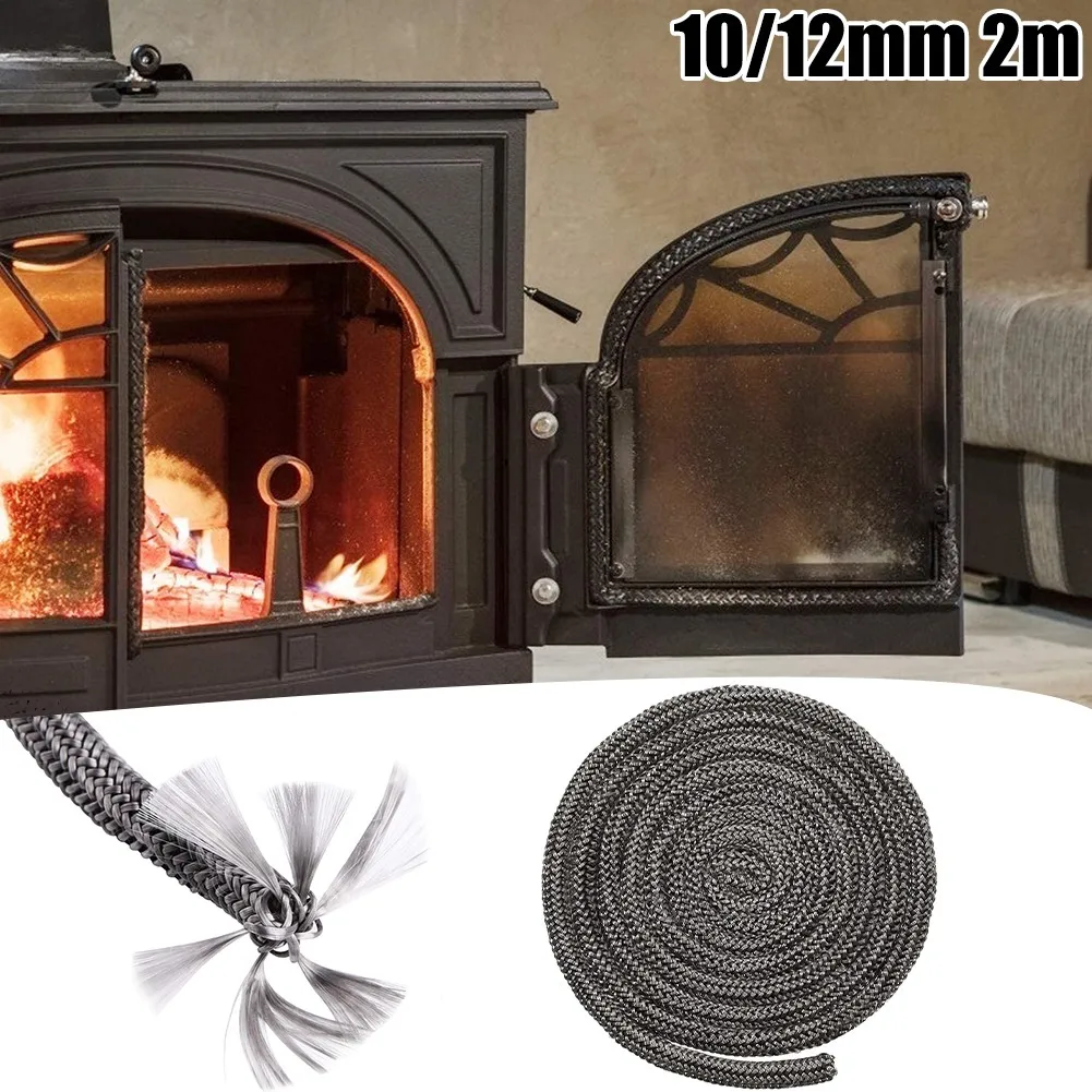 6/8/10mm Black Gasket Cord Stove Door Fireplace Cord 2m Fiberglass High Temperature Woodburner Sealing Rope Replacement