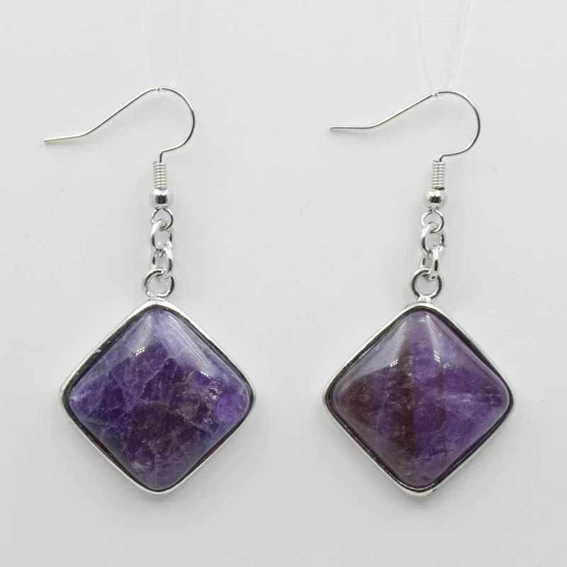 Amethysts Новая Геометрическая подвеска из камня и хрусталя, висячие серьги для девочек и женщин, ювелирные изделия, квадратные белые розовые серьги-подвески - Окраска металла: Amethysts