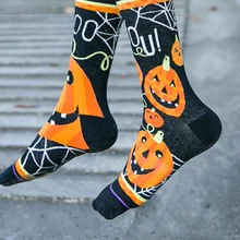 Harajuku Asymmetric Women Cotton Socks Funny Cartoon Casual Socks Skateboard Crew Socks Trendy Pumpkin Socks Autumn Winter