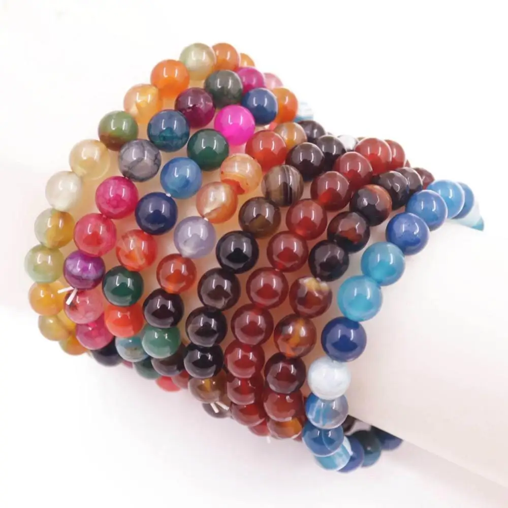 

8mm 10mm Round Multi-Color Beads Stretch Bracelet 7" Choose