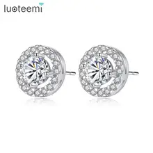 LUOTEEMI,, белое золото, цвет AAA, кубический цирконий, блестящие серьги-гвоздики для женщин, элегантные свадебные серьги