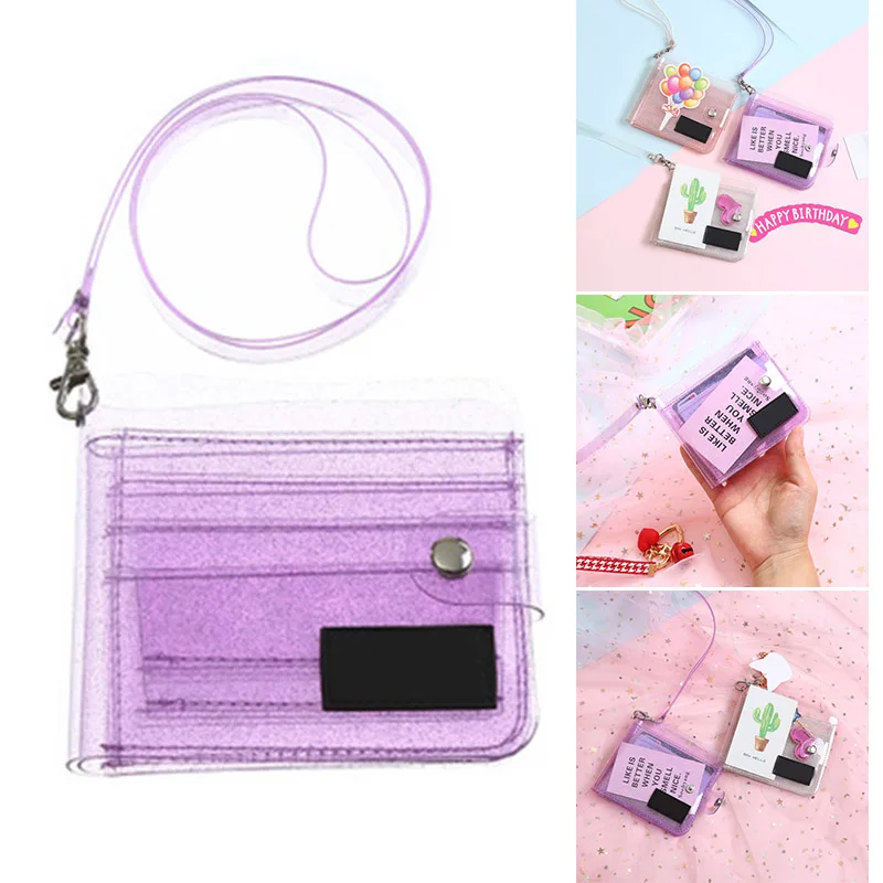 Newly Women Clear Card Bag Portable Jelly Wallet Stadium Airport Approved Purse with Button Closure Strap DO99