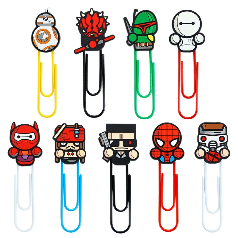 Marvel Spider Man Captain America Yoda BB 8 Cartoon Paper Clip Bookmark marvel-spider-man-captain-america-yoda-bb-8-cartoon-paper-clip-bookmark