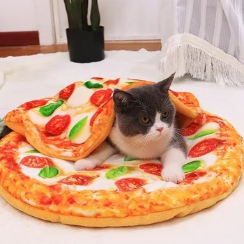 

Pet Soft Fleece Mat Blanket Set Pizza Toast Cabbage Pattern Flannel Mat with Same Pattern Blanket Cat Dog Winter Warm Supplies
