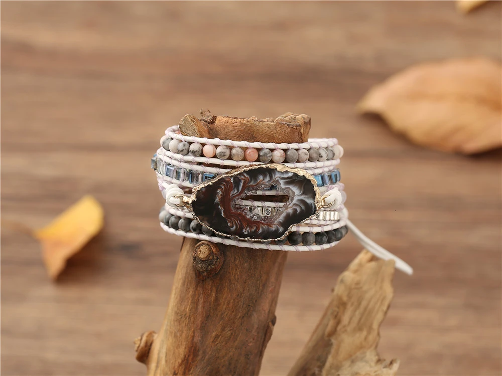 Женские браслеты из натурального камня, 5 слоев кожи, браслеты амулеты, браслет ручной работы, женские браслеты, подарки, ювелирные изделия