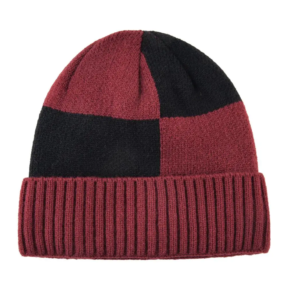 Red TQMSMY вязаные шапочки Skullies, мужские Модные вязаные клетчатые шапки, мужские теплые зимние шапочки, толстые двухслойные шапочки TMB42 - Цвет: Red
