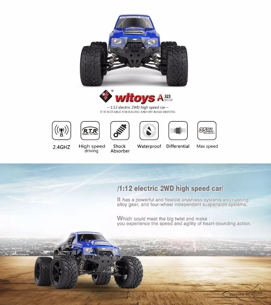 WLtoys A323 2,4 ГГц 2WD 1/12 масштаб высокая скорость Матовый Электрический RTR RC Модель автомобиля игрушки на пульте дистанционного управления машины большие колеса грузовик игрушки
