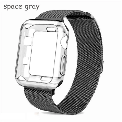 Чехол+ ремешок для apple watch band Milanese Loop apple watch 5 4 3 2 iwatch band 42 мм 38 мм correa 44 мм 40 мм pulseira ремешок для часов - Цвет ремешка: space gray