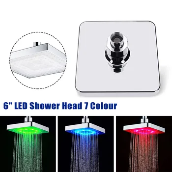 

6 Inch ABS Square Adjudtable Rainfall LED Changing Shower Head Water Flow Spray Temperature Sensor Chrome Finish