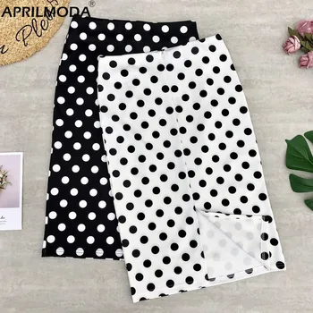 

2020 Women Polka Dots Printed Pencil Wrap Skirts New Arrival High Waist Knee-Length Bodycon Sheath Midi Skirts Office Ladies