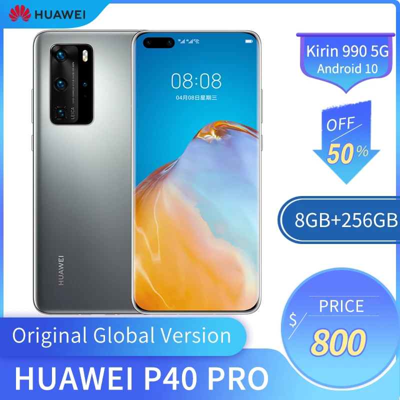  Huawei P40 Pro 5G, экран 6,58 дюйма, 8 ГБ + 256 ГБ, 50mп + 32mп, 4200 мАч, Kirin 990, Android 10, глобальная версия 