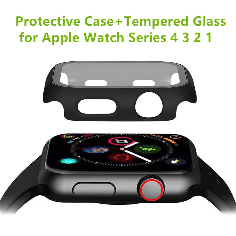 

Watch Protective Case Cover For Apple Watch Band 38/42/40/44mm Tempered Flim Glass Screen Protector for iWatch Series 4 3 2 1