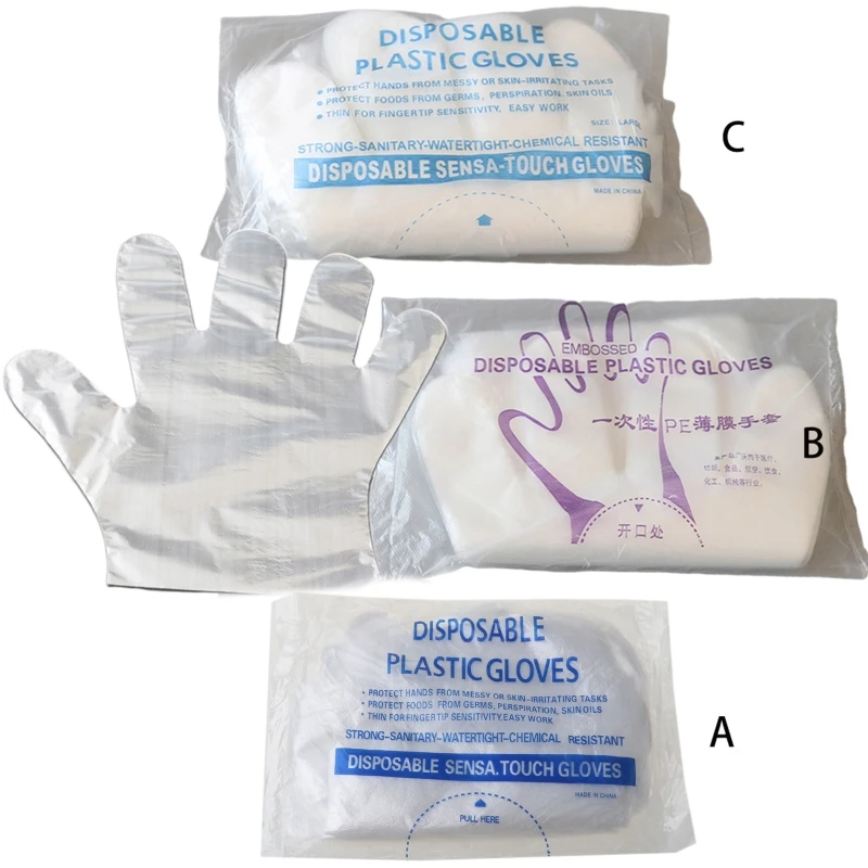 100Pcs Plastic Disposable Polyethylene Clear Gloves 85LB