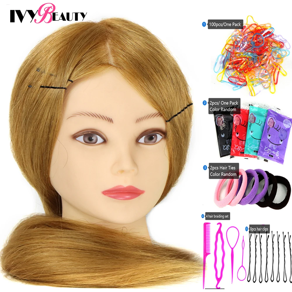 Female Mannequin Training Head And Stand For Hairdressers Hairstyles 85% Human Hair Training Head For Braid Hairdressing Head