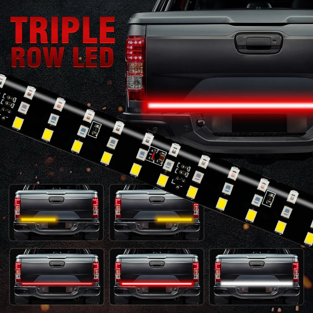 

1pcs 60 Tailgate Light Bar Triple Row 3528 432pcs SMD 5-Function Strip Light Running Brake Sequential Amber Turn Signal Reverse