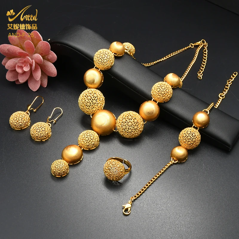 Nigerian Wedding Jewelry Set Bridal Necklace Earrings Bracelet Ring Sets Dubai Italian Gold Plated Big African 24k Jewellery