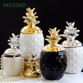 

Golden Silver Ceramic Storage Jar Geometric Shape Pineapple Sculpture Office Desktop Decoration Home Decoration Accessories