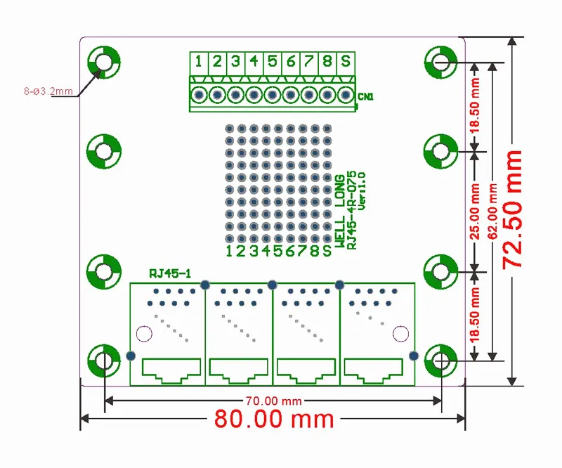 RJ45 8P8C под прямым углом Jack4-Way бусина Breakout Board, клеммный блок, разъем