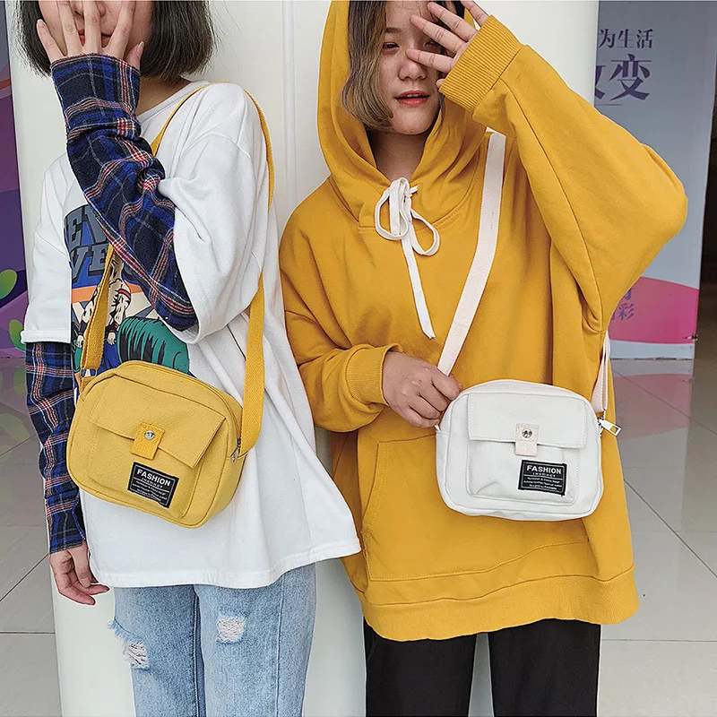 

Japanese-style Soft Girl Students Small Shoulder Bag Hipster Versatile Solid Color Lettered Square Sling Bag One Shoulder Canvas
