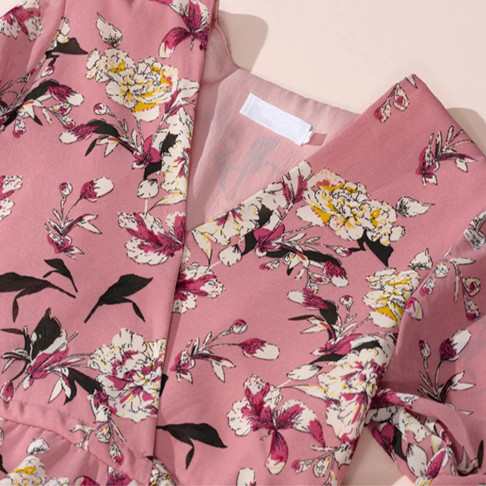 Женское шифоновое платье с принтом, летнее платье большого размера, v-образный вырез, рукав с рюшами, ТРАПЕЦИЕВИДНОЕ ПЛАТЬЕ, элегантное платье с поясом на талии, для отдыха, на каждый день, новое поступление
