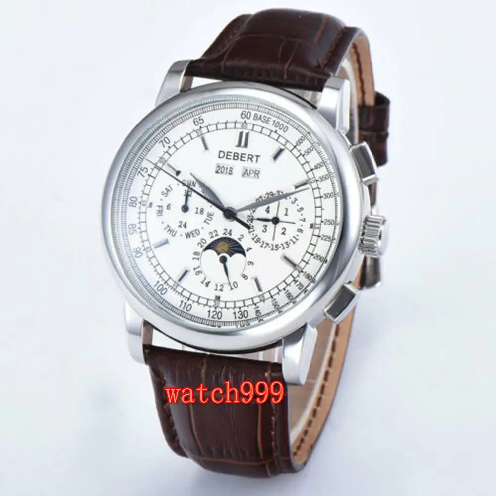 

Corgeut 42 mm white dial multi-function automatic men's casual watch stainless steel polished bezel waterproof mechanical watch