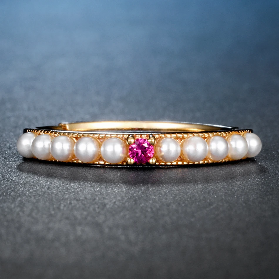ALLNOEL 925 пробы серебряные кольца с жемчугом красный корунд драгоценный камень 9 к позолоченные винтажные дизайнерские Роскошные ювелирные изделия для женщин