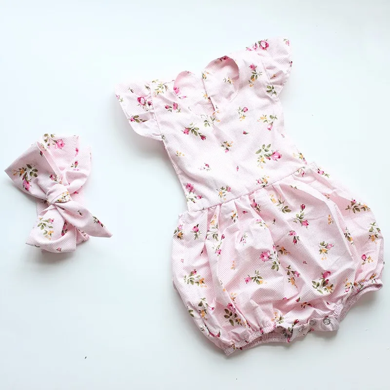 Эксклюзивный винтажный комбинезон с цветочным рисунком для новорожденных, комбинезон для девочек, комбинезон с оборками, детская одежда, подходящая повязка на голову