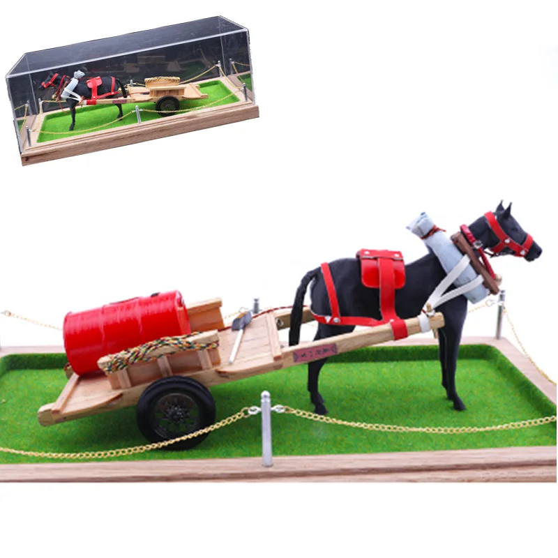 

Nostalgic Gold plated of car model scene Horse-drawn rack country vehicle model accessories with display box and base gift toys